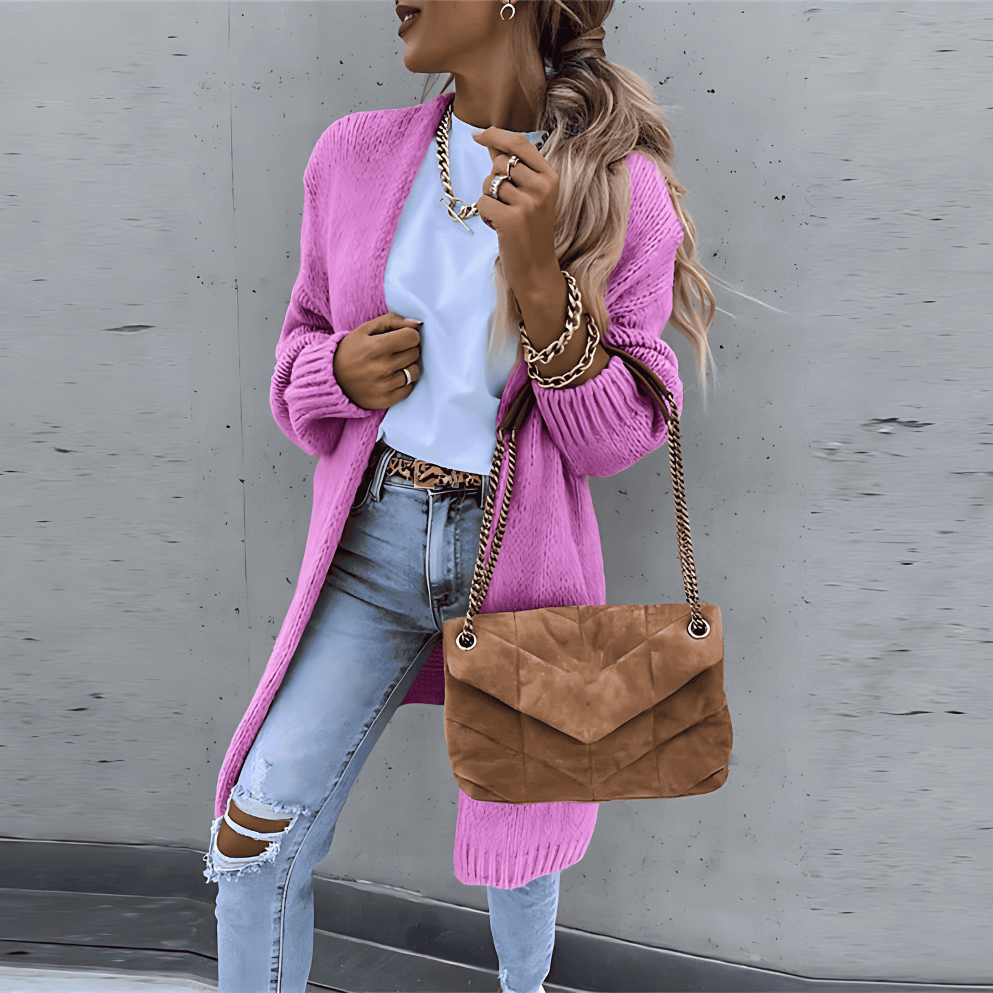 Donna - Cardigan aperto in maglia - Miscela di lana