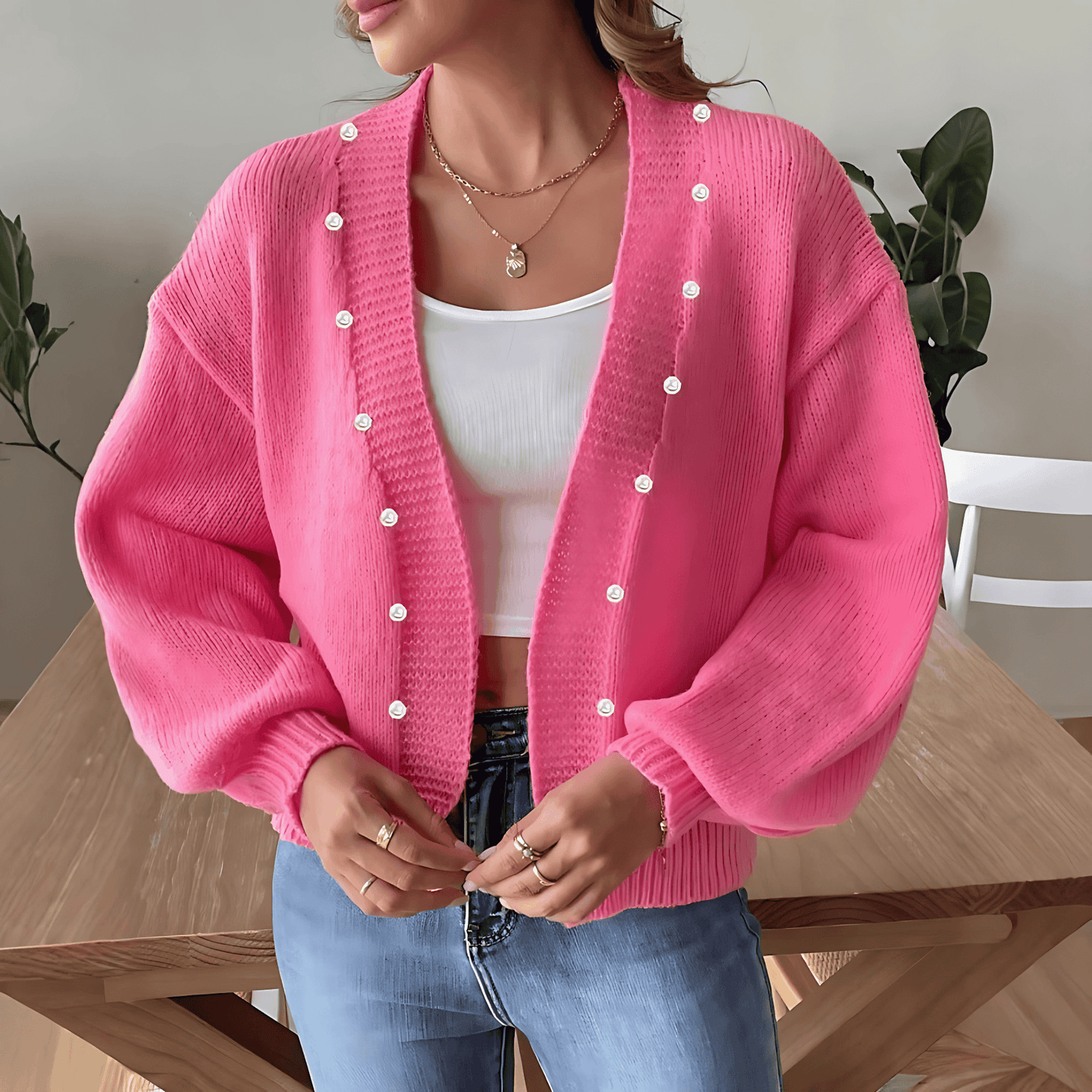 Donna - Cardigan con bottoni a perla - Taglio ampio