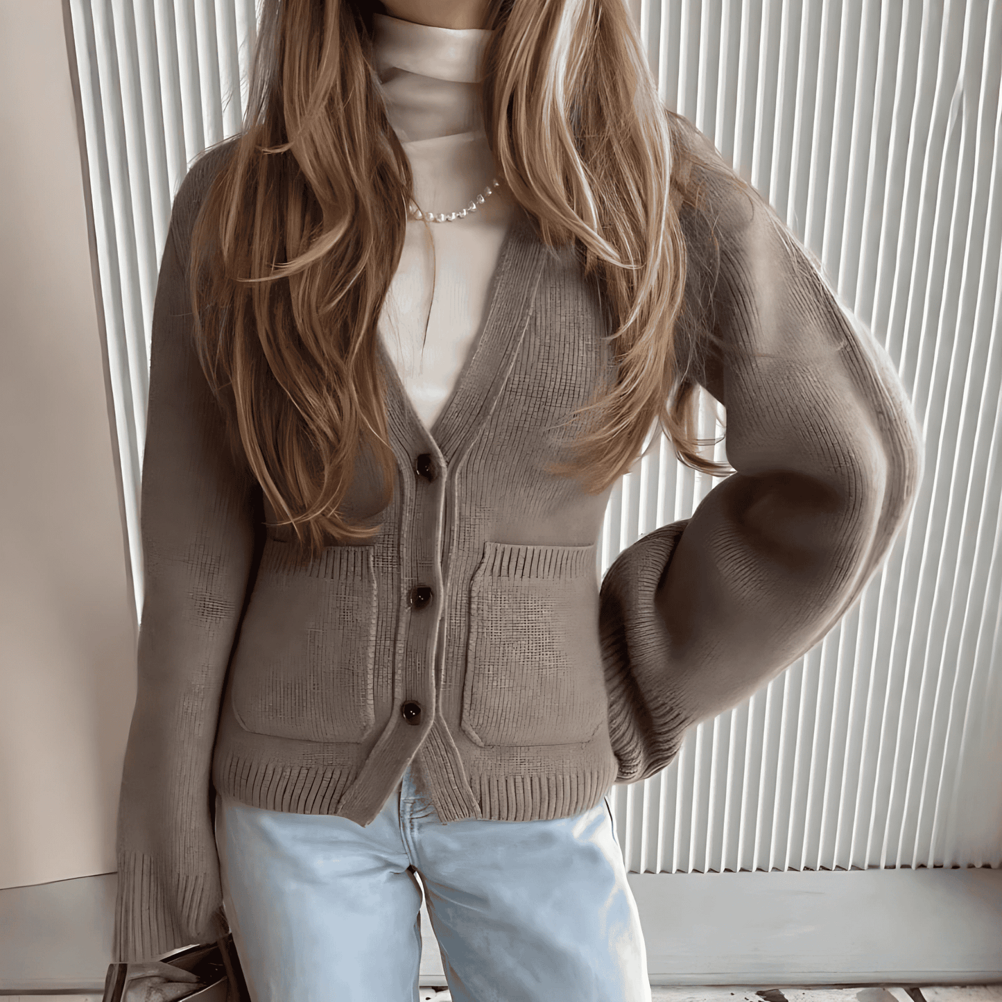Donna - Cardigan con maniche voluminose e tasche