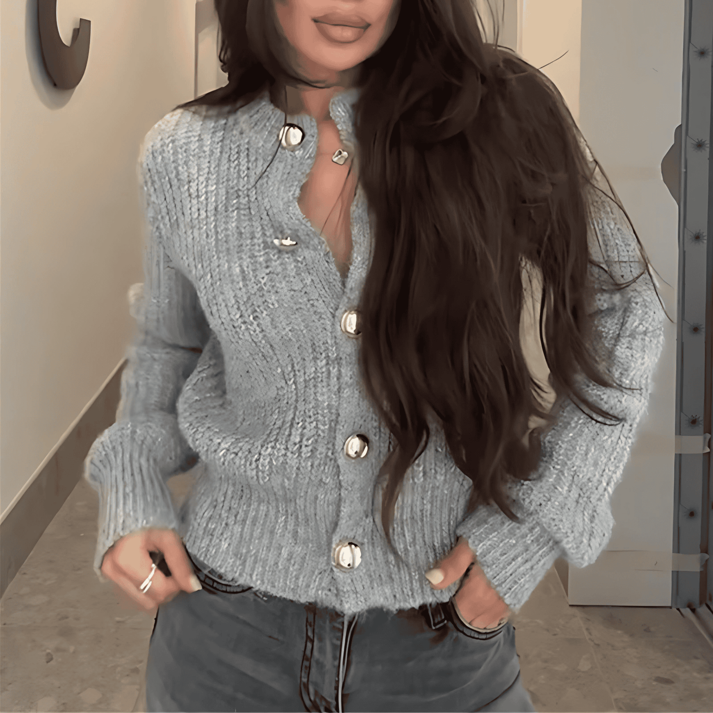 Donna - Cardigan elegante con dettagli a bottoni