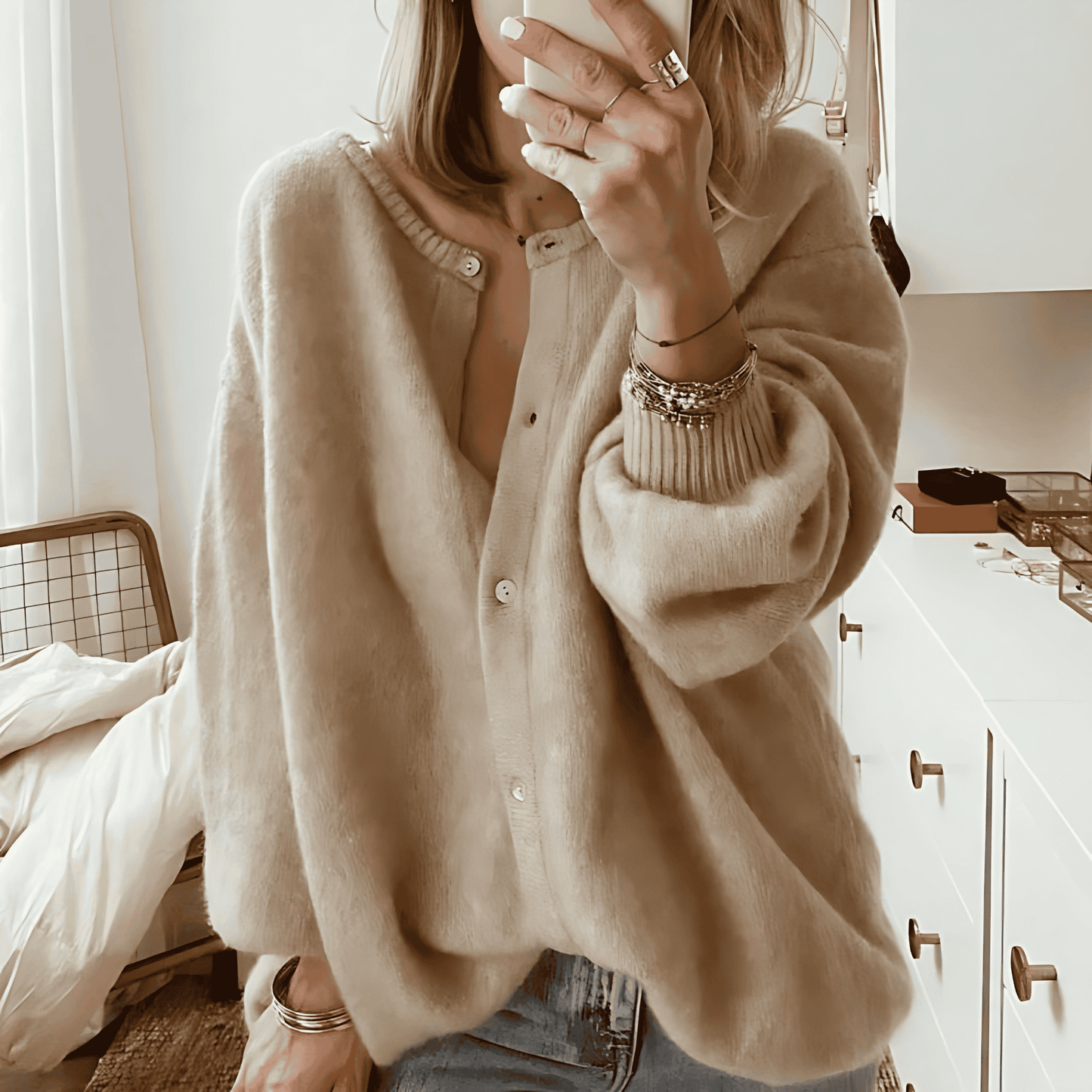 Donna - Cardigan oversize in maglia - Stile a spalla scesa