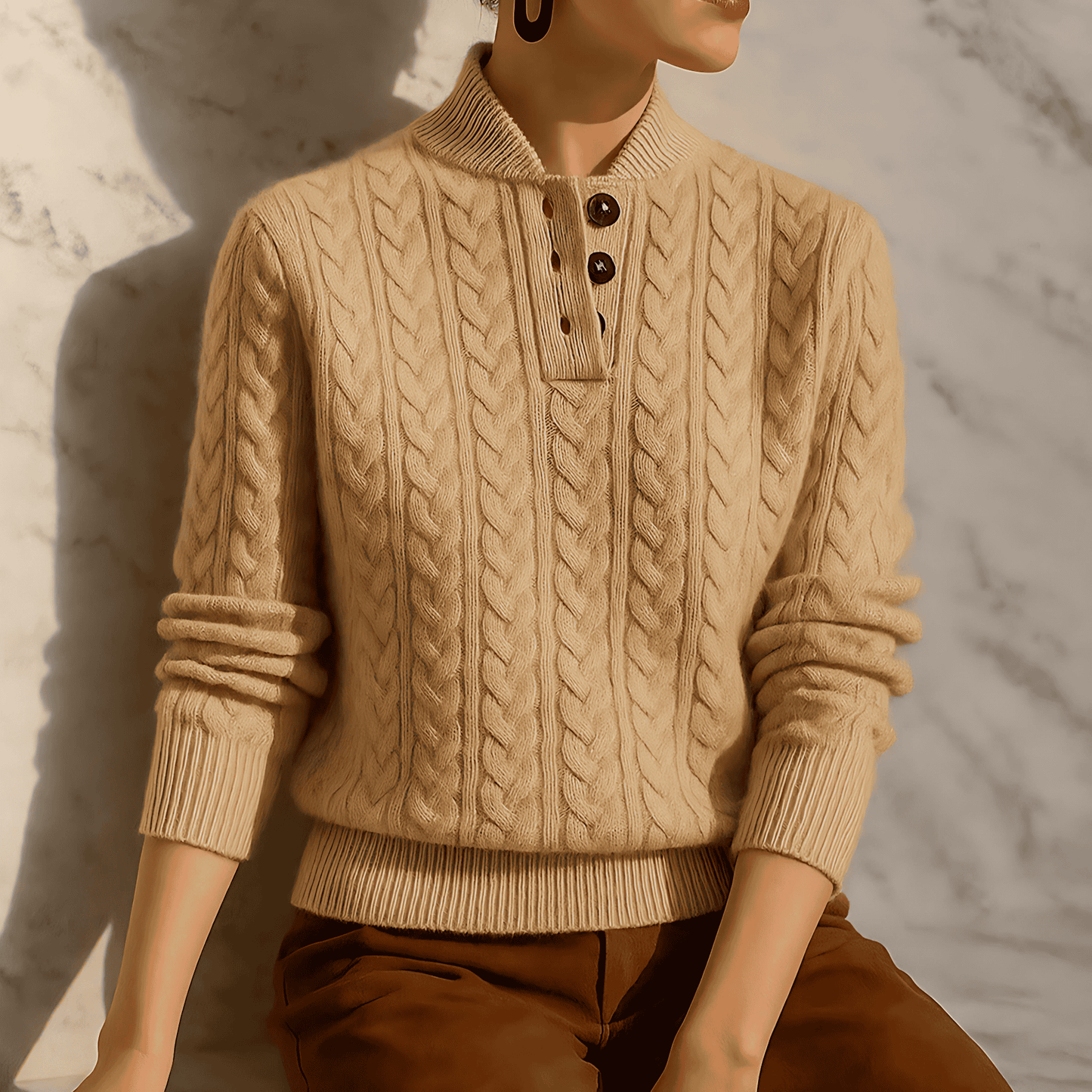 Donna - Felpa Pullover in maglia a cavi - Collo a imbuto