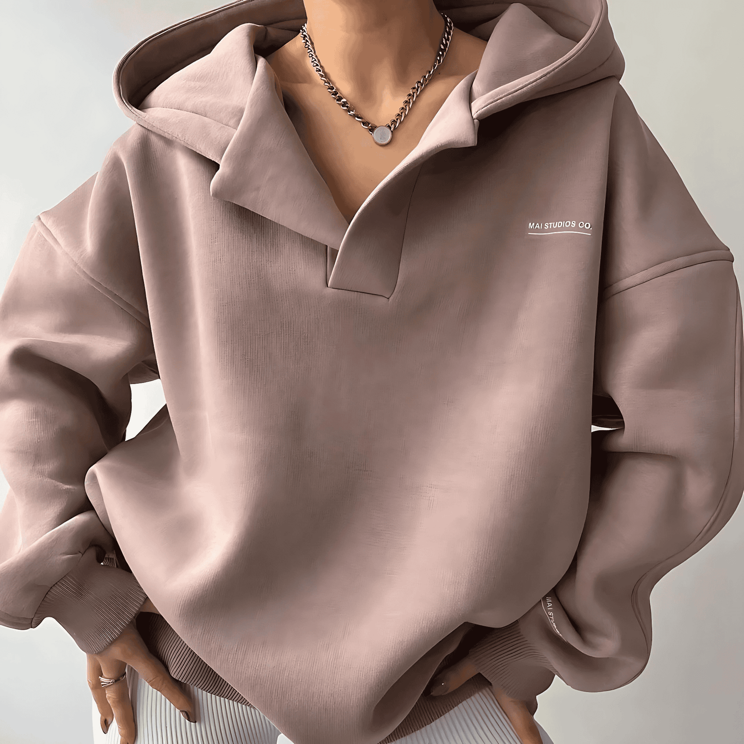 Donna - Felpa con cappuccio oversize - Stile a spalla scesa