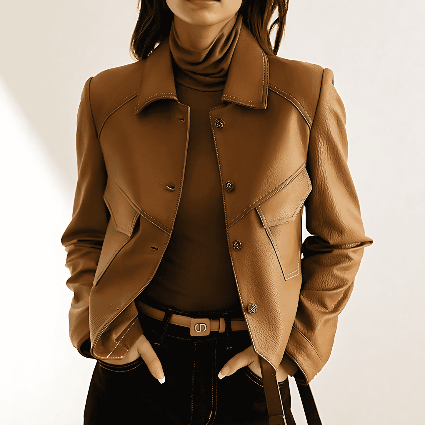Donna - Giacca marrone a maniche lunghe - Design alla moda