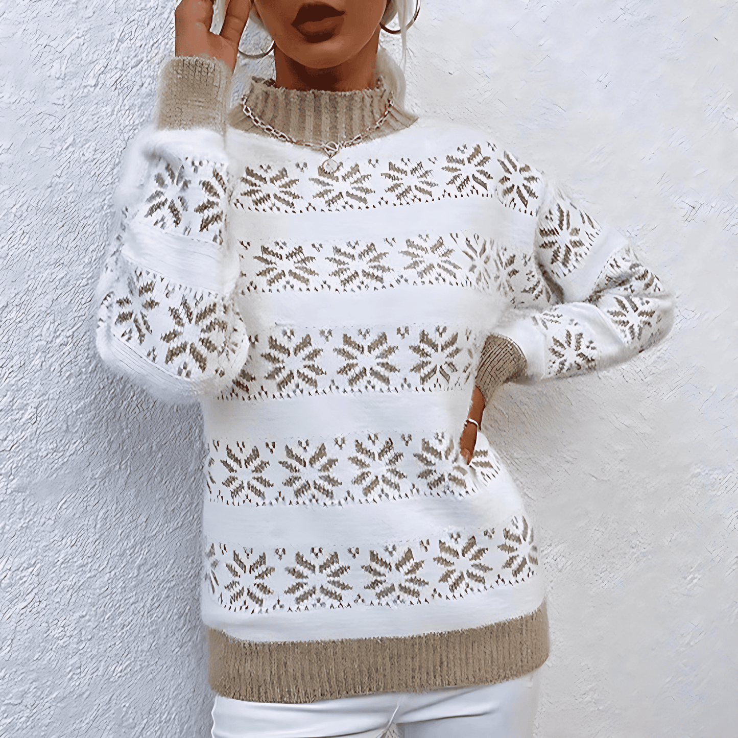 Donna - Maglione in maglia con design a fiocco di neve - Miscela di lana