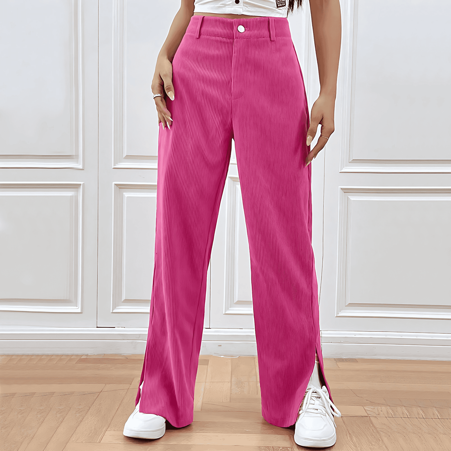 Donna - Pantaloni di velluto a coste a gamba larga di tendenza