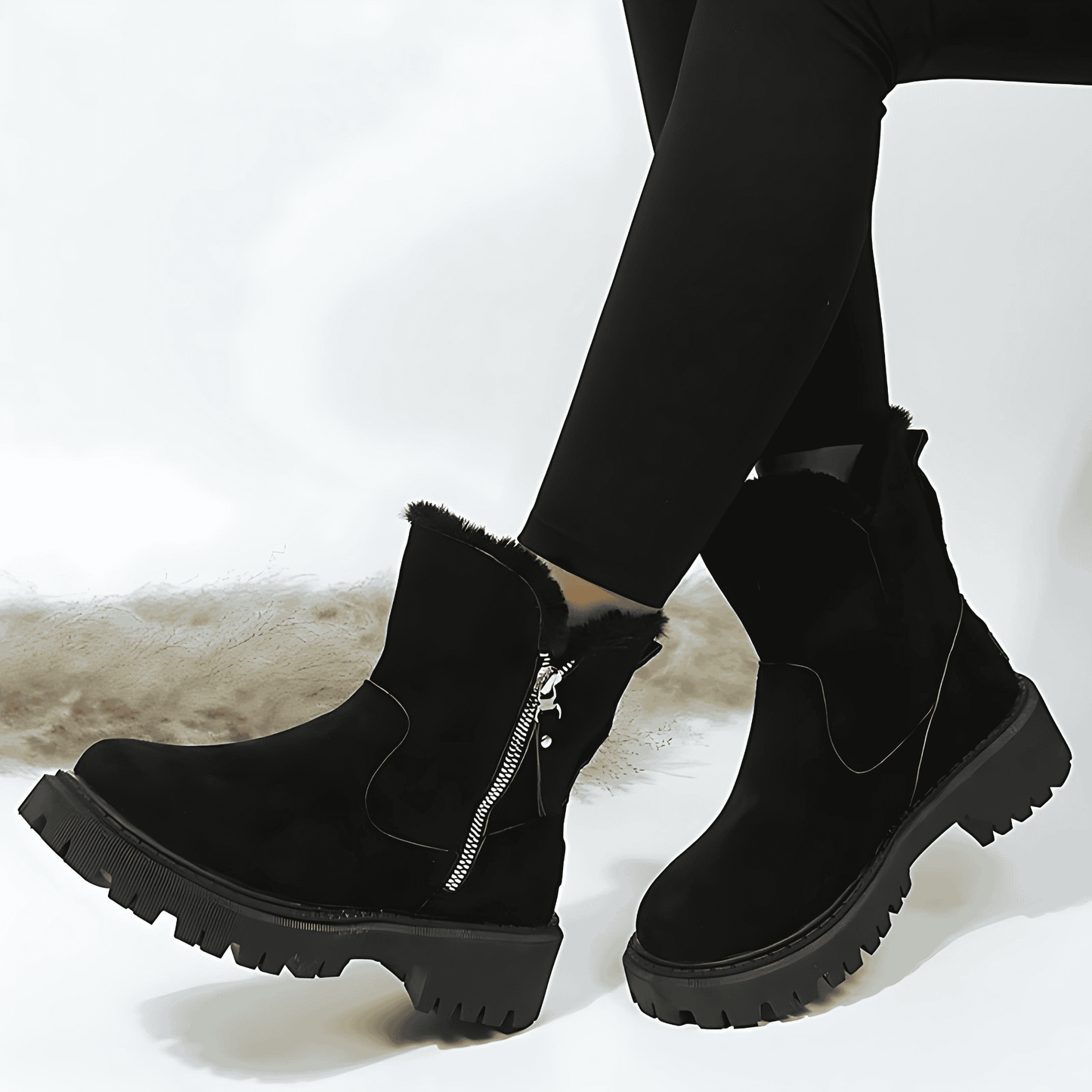 Donna - Stivaletti in pelle scamosciata calda - Zip laterale