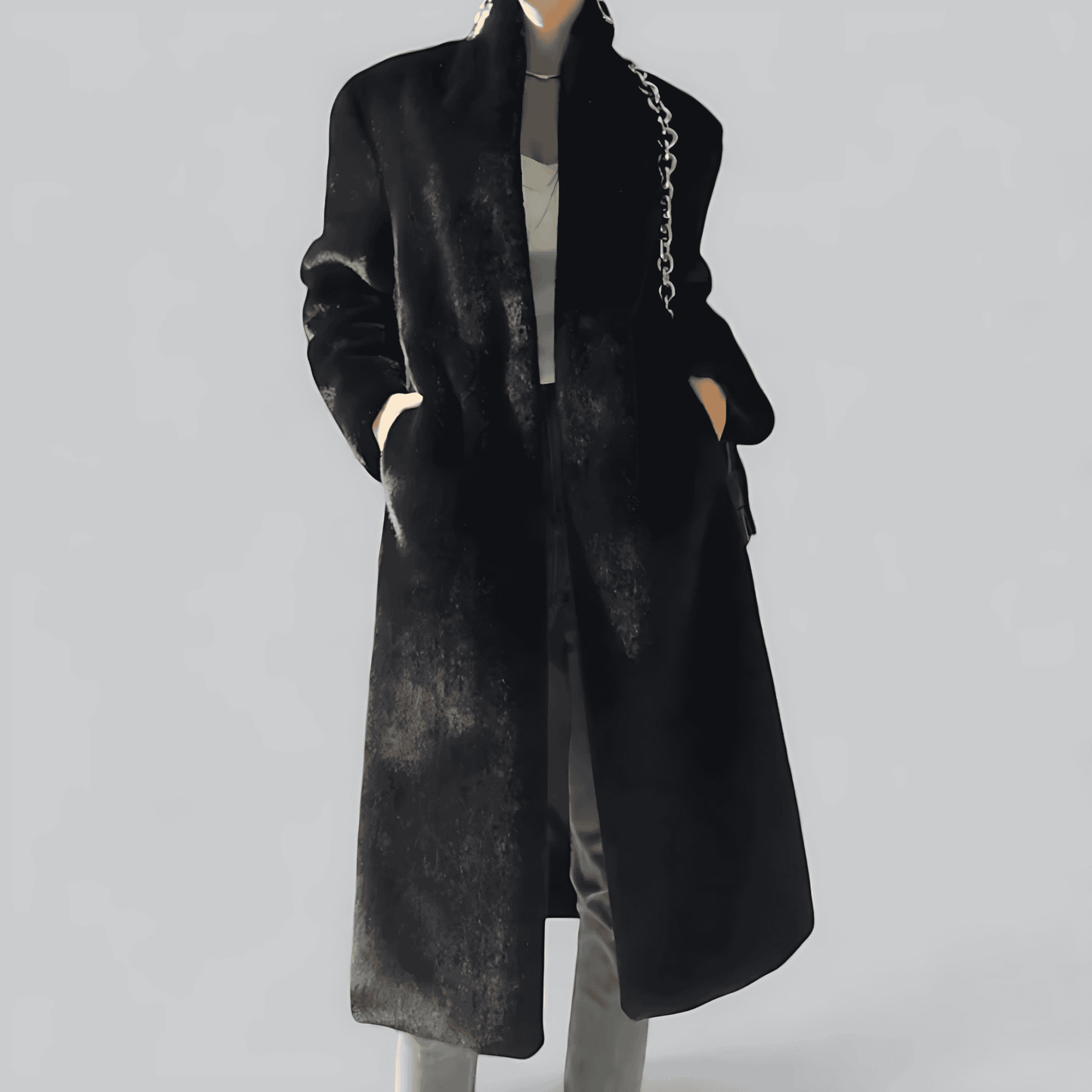 Donna - Trench lungo nero vestibilità aderente - Stile classico