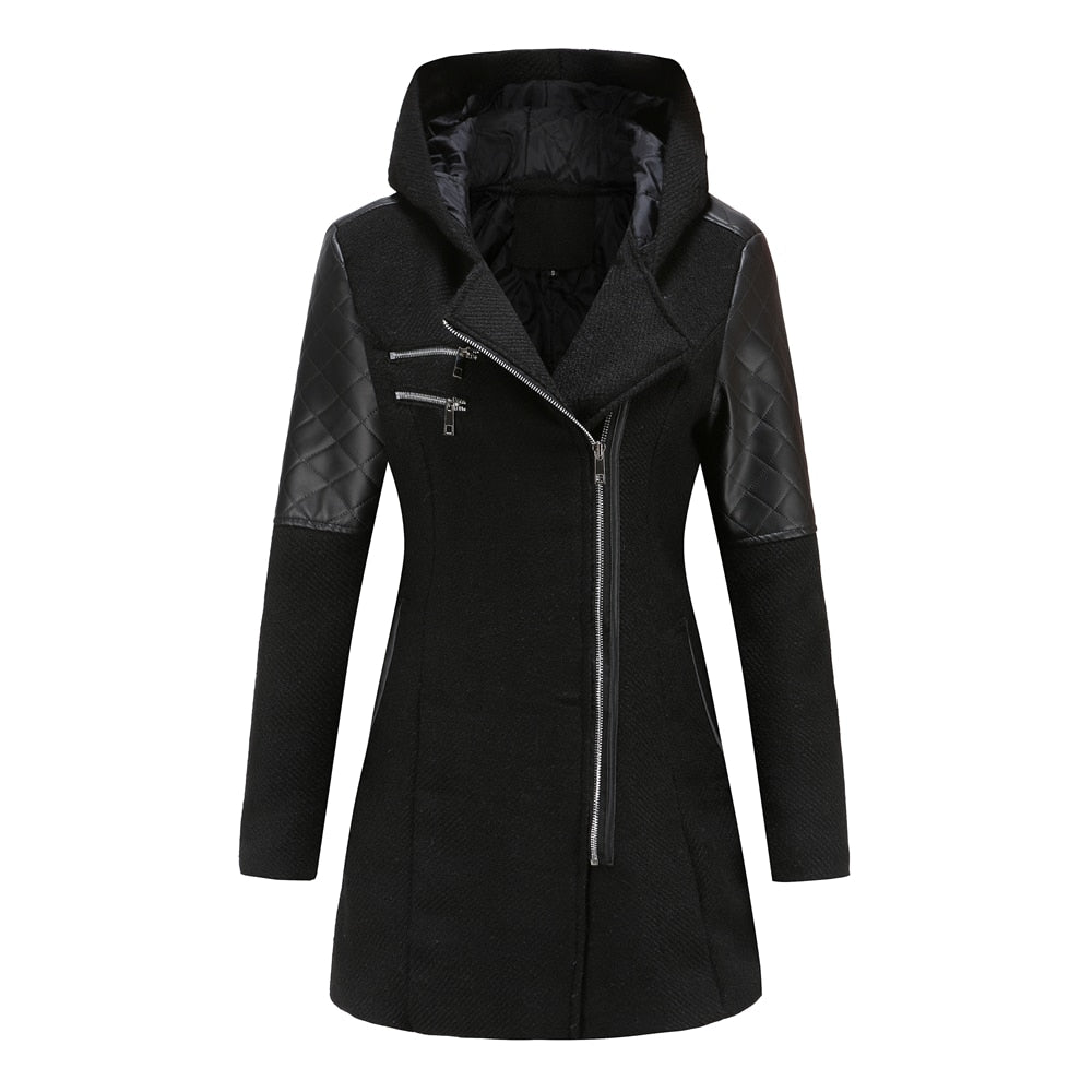Donna - Cappotto asimmetrico con zip - Pannelli trapuntati