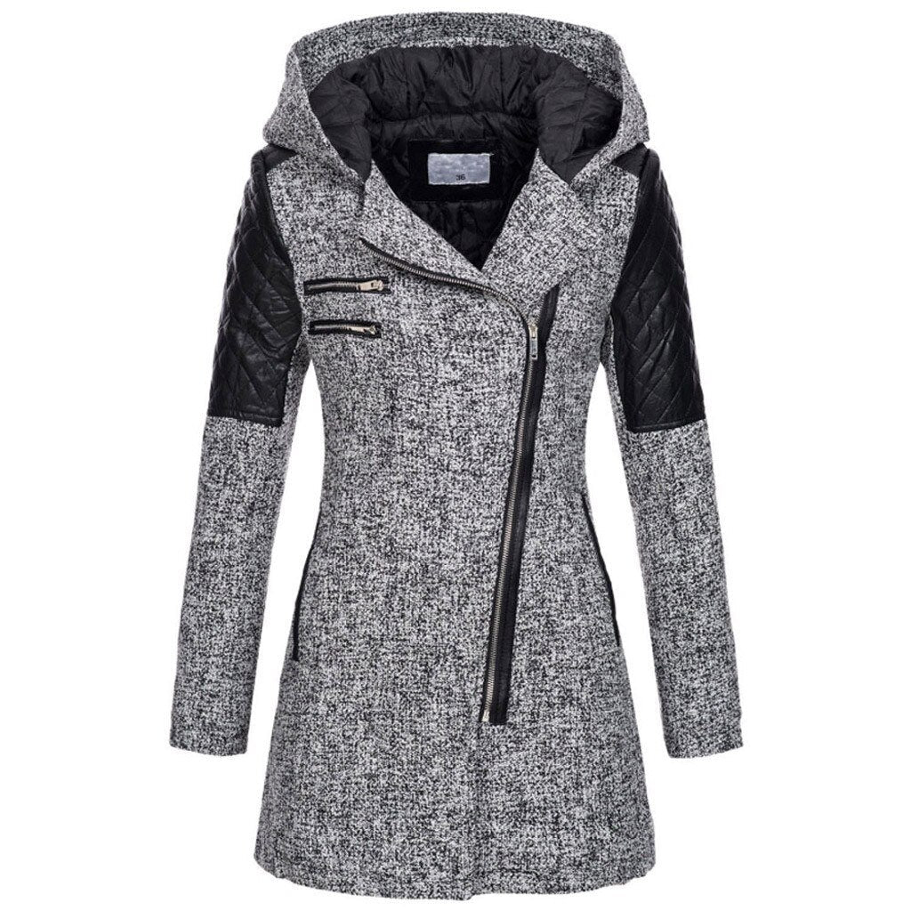 Donna - Cappotto asimmetrico con zip - Pannelli trapuntati