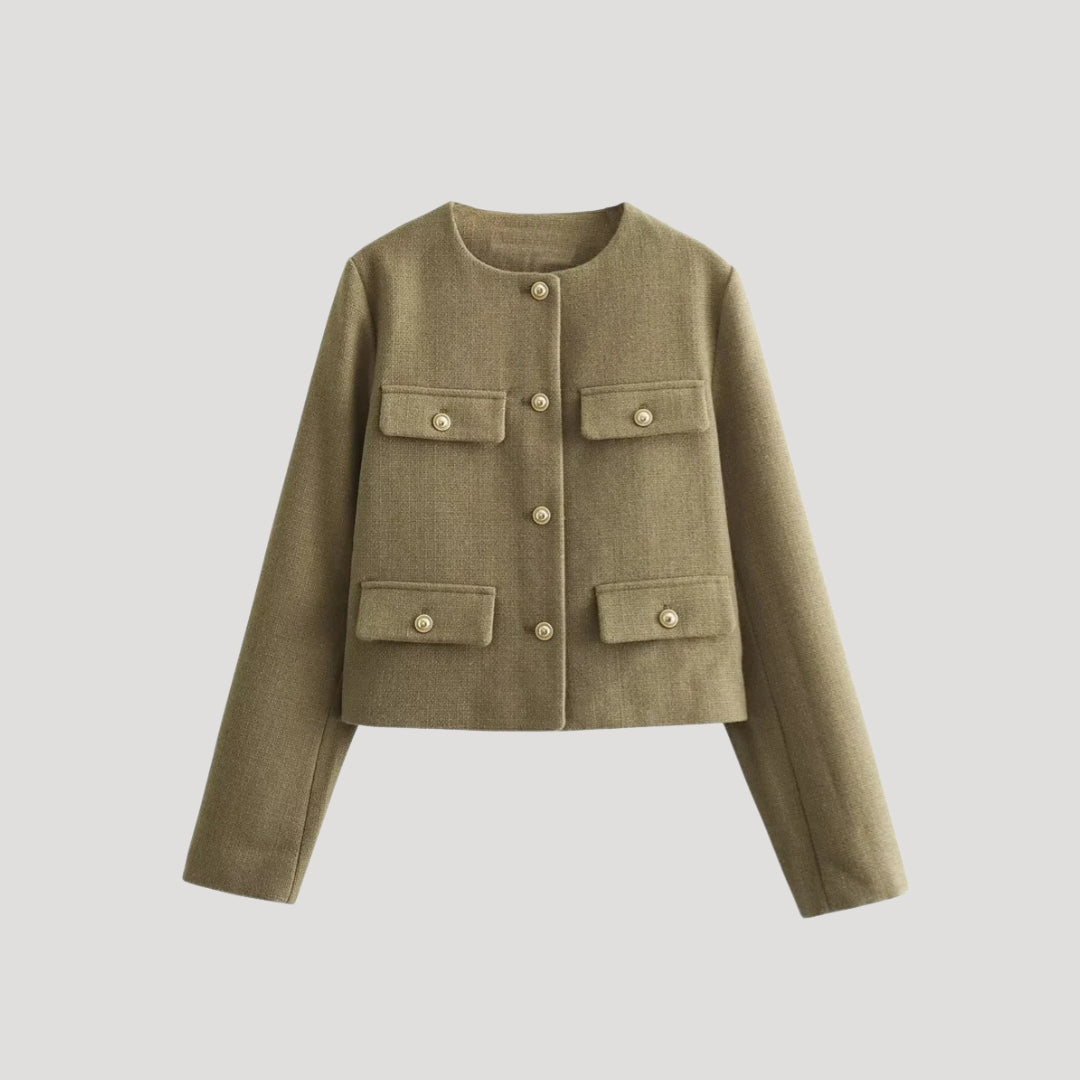 Donna - Cardigan ritagliato con tasche - Pulsante su