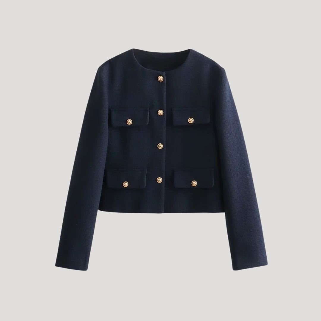 Donna - Cardigan ritagliato con tasche - Pulsante su