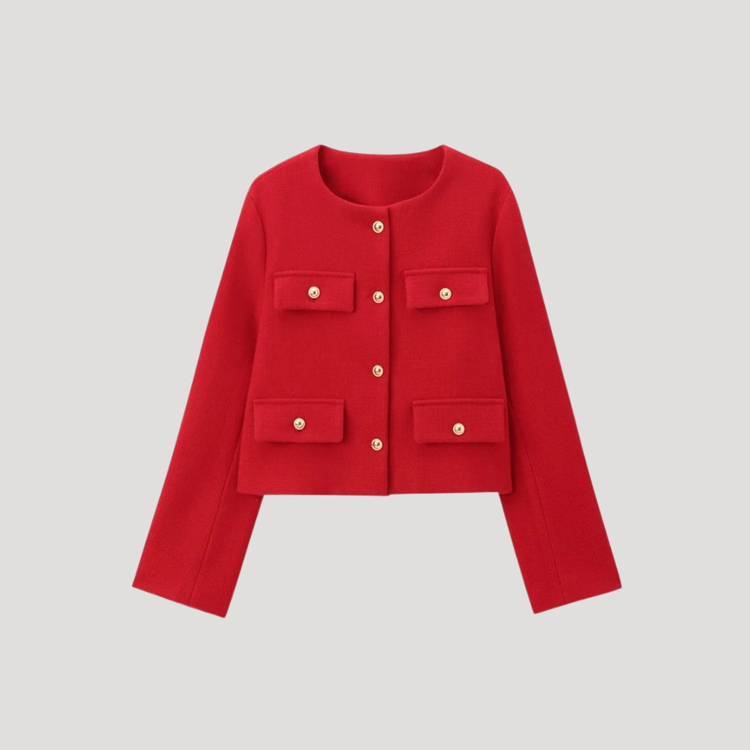 Donna - Cardigan ritagliato con tasche - Pulsante su