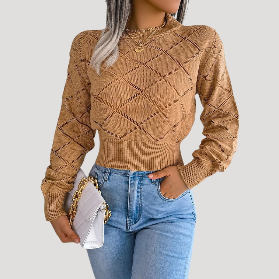 Donna - Maglione ritagliato a collo alto in maglia - Modello a diamante