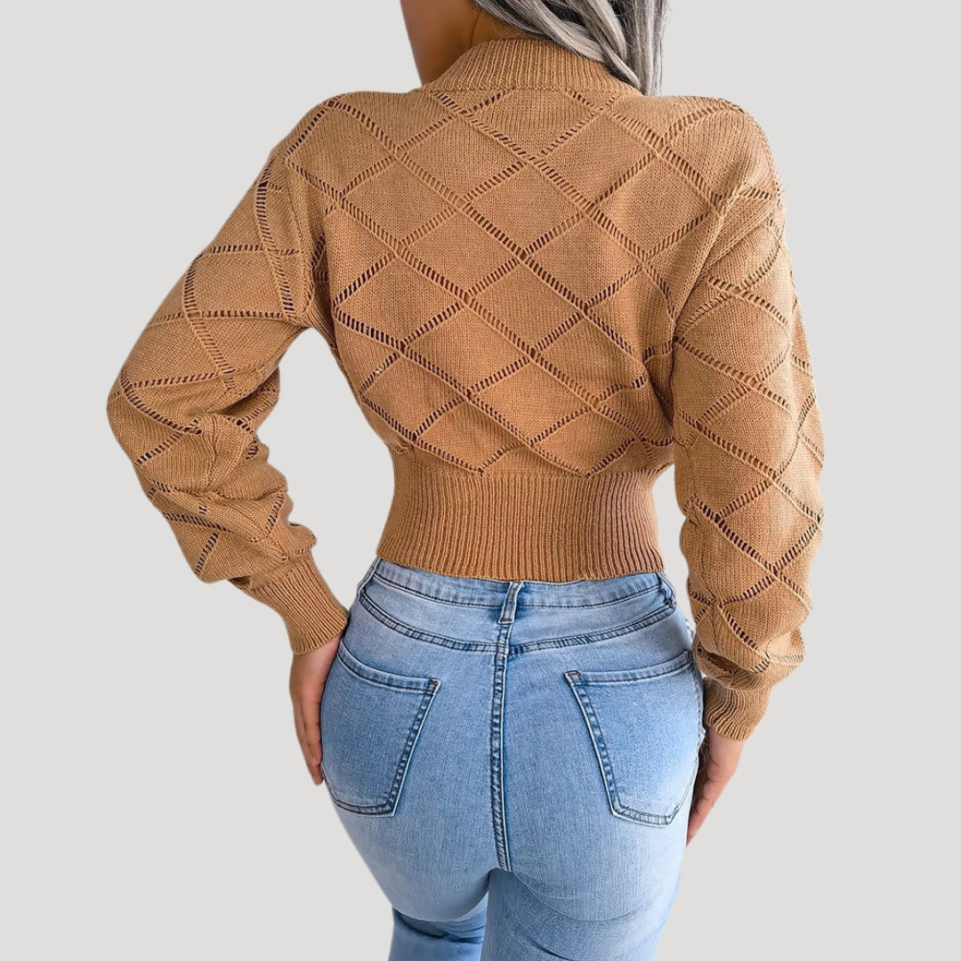 Donna - Maglione ritagliato a collo alto in maglia - Modello a diamante