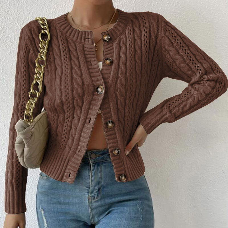 Donna - Cardigan in maglia a cavi con chiusura a bottoni