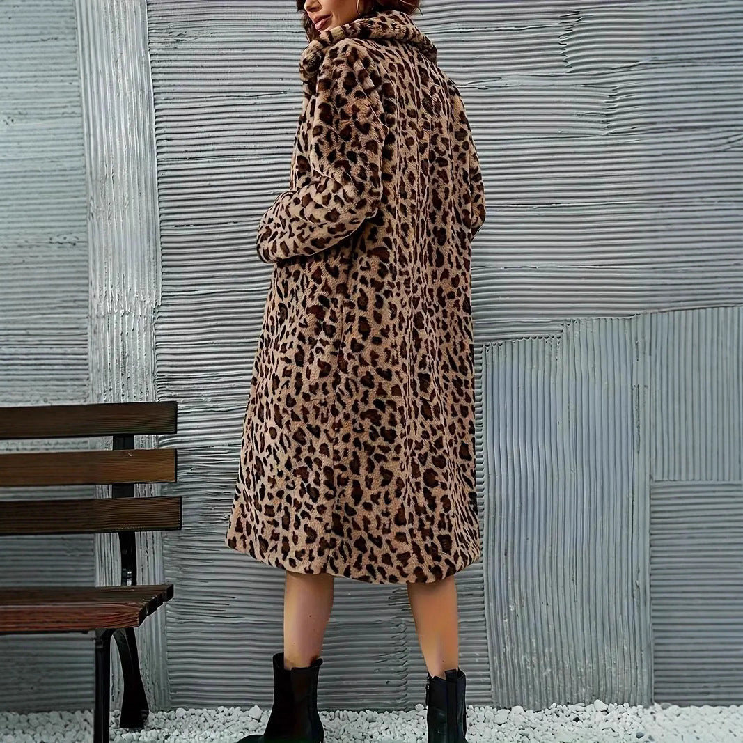 Donna - Cappotto in pelliccia sintetica leopardata - Elegante e accogliente