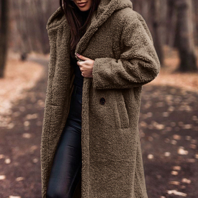 Donne - Elegante cappotto lungo con cappuccio - Design caldo