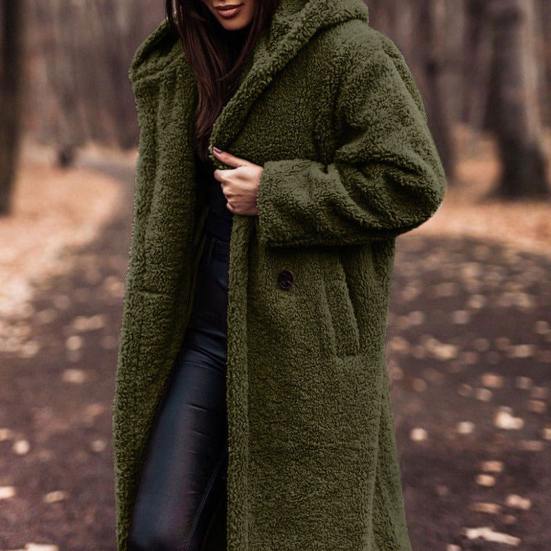 Donne - Elegante cappotto lungo con cappuccio - Design caldo