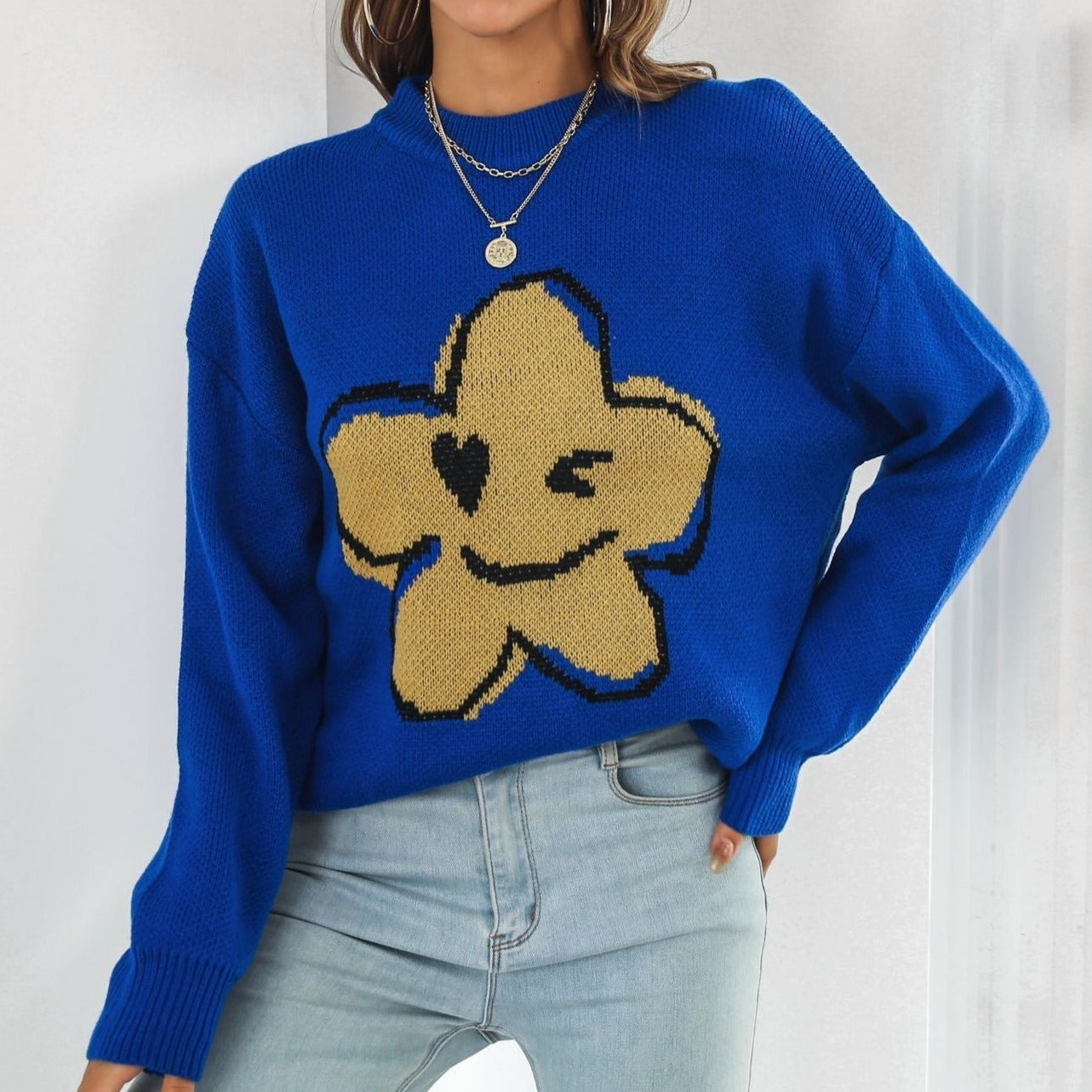 Donna - Maglione lavorato a maglia - il design floreale
