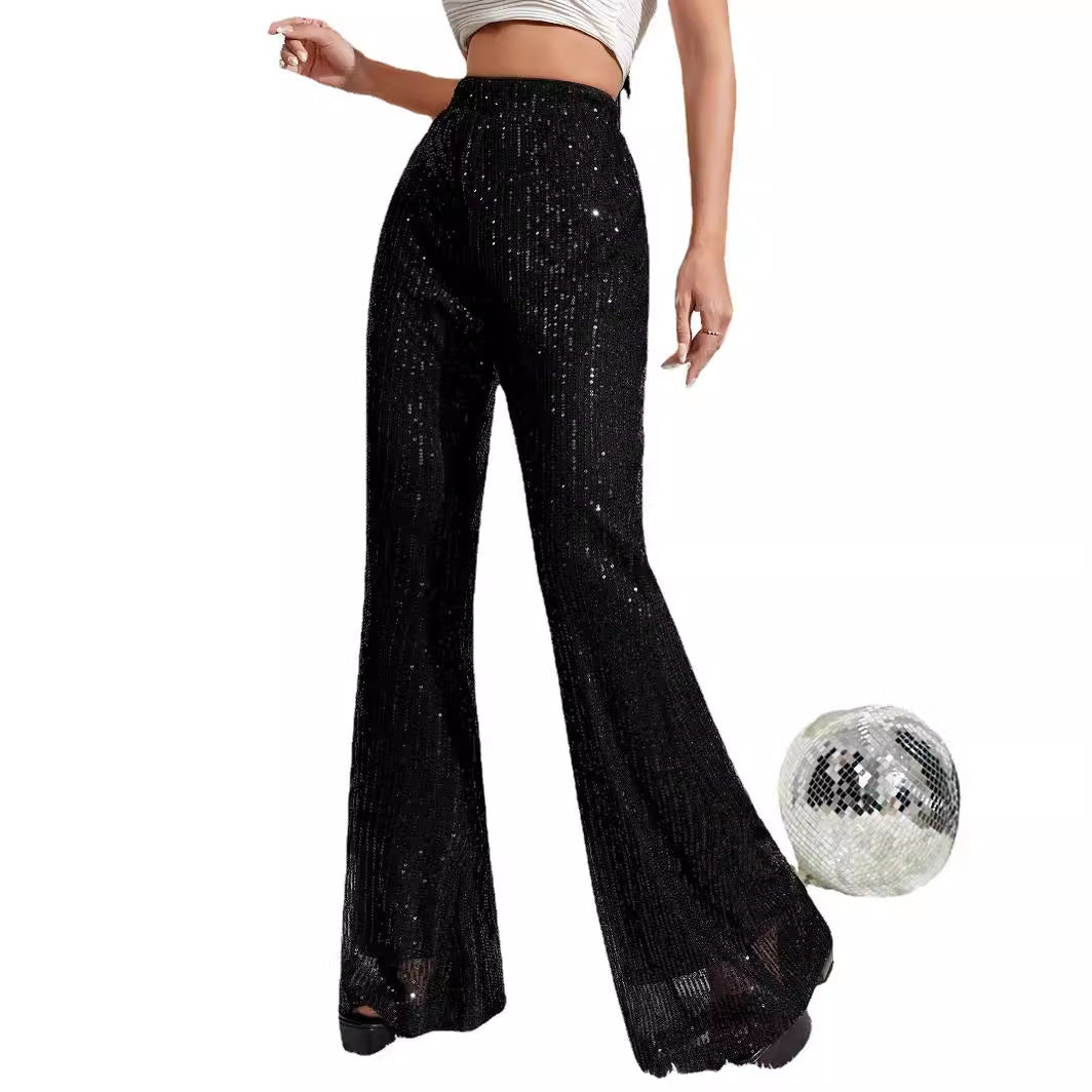 Donna - Pantaloni eleganti a vita alta con dettagli glitterati