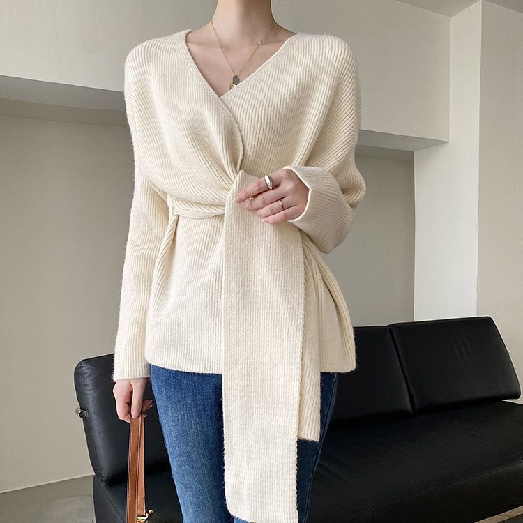Donna - Maglia a portafoglio casual - Nastri di cravatta trendy