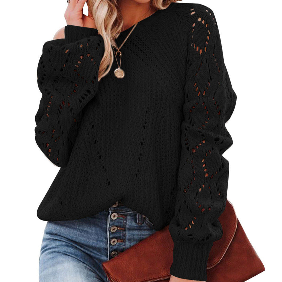 Donna - Maglia con motivo in pizzo - Maniche voluminose