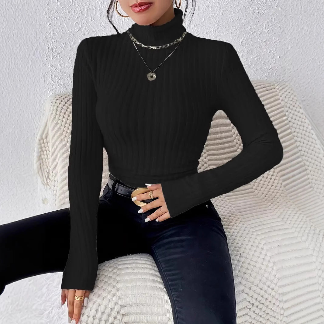 Donna - Maglia dolcevita a maniche lunghe - Design a costine sottili