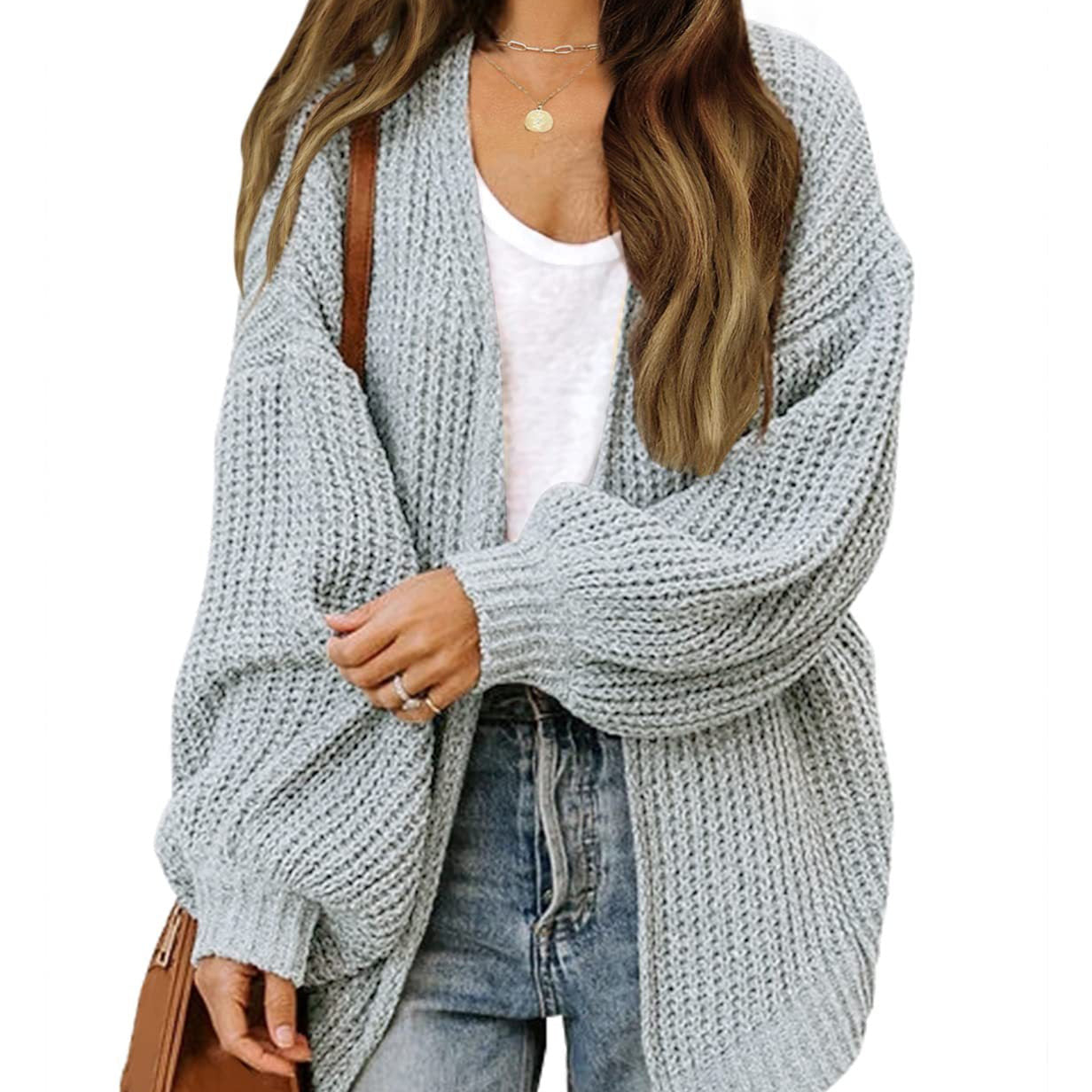Donna - Cardigan in maglia grossa con spalle scese