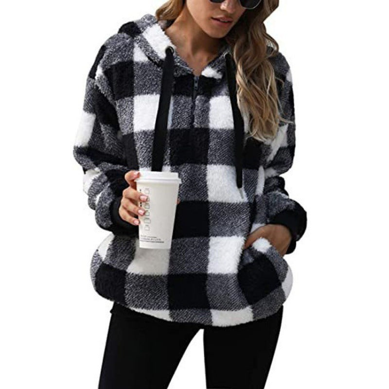 Donna - Felpa a quadri con collo alto - Stile accogliente