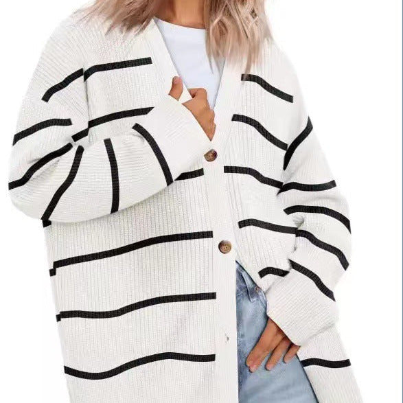 Donna - Cardigan in maglia a righe con bottoni - Vestibilità rilassata