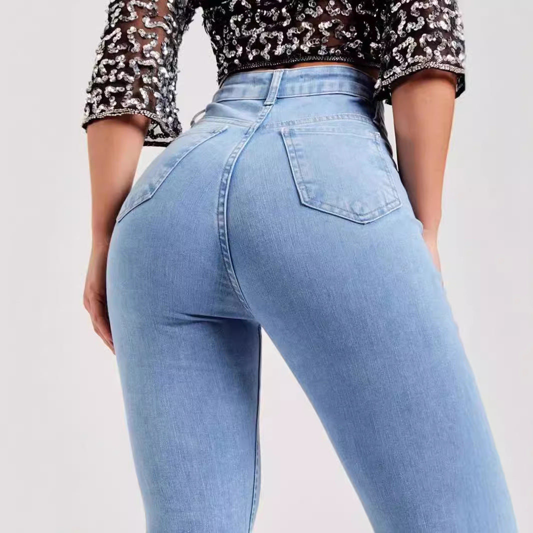 Donna - Jeans svasati elasticizzati in denim - Vita alta