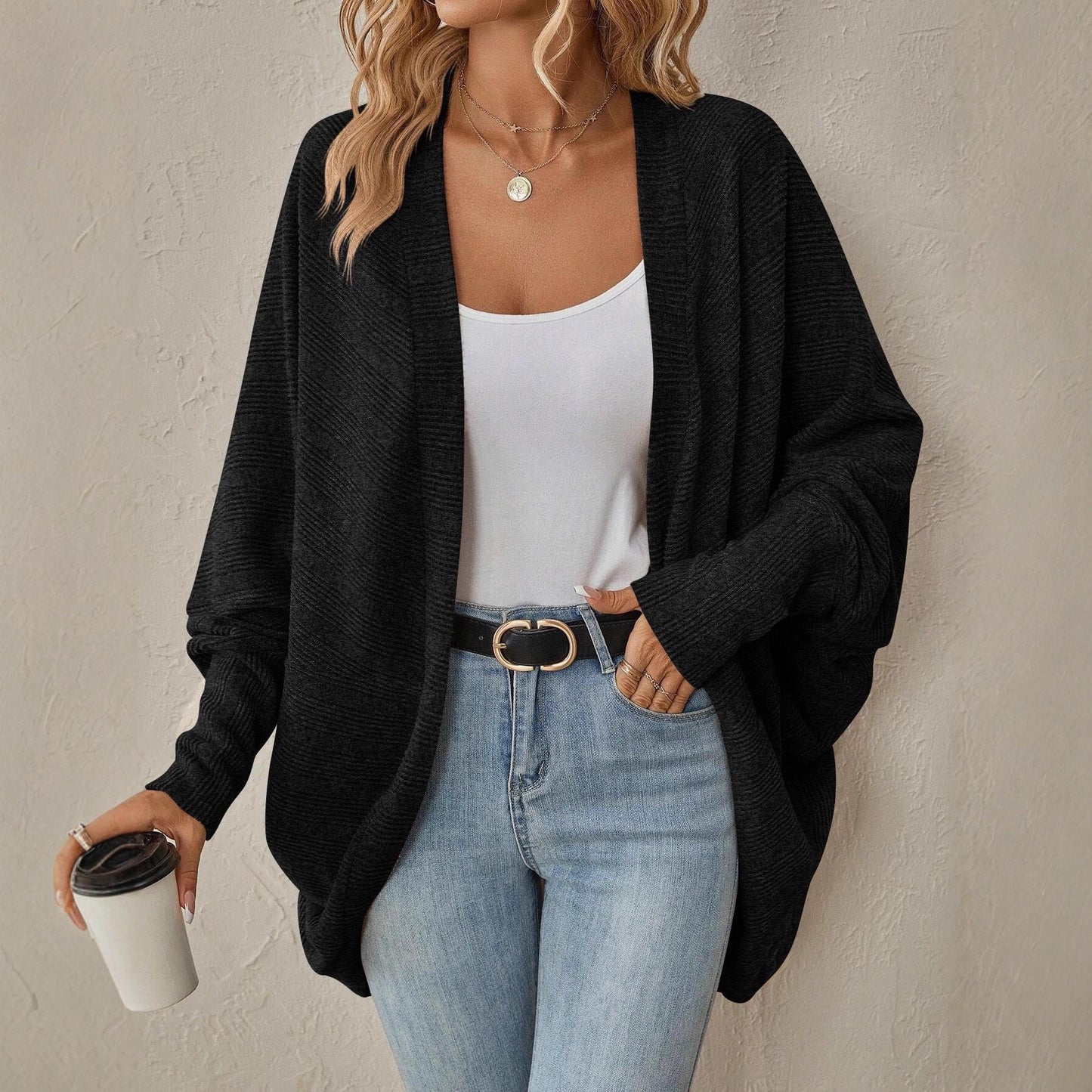Donna - Cardigan fuori misura in maglia - Struttura morbida
