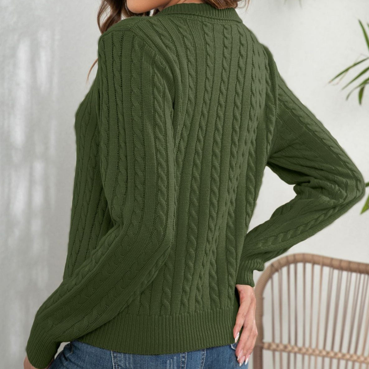 Donna - Maglione con scollo a V - il design a maglia a cavi