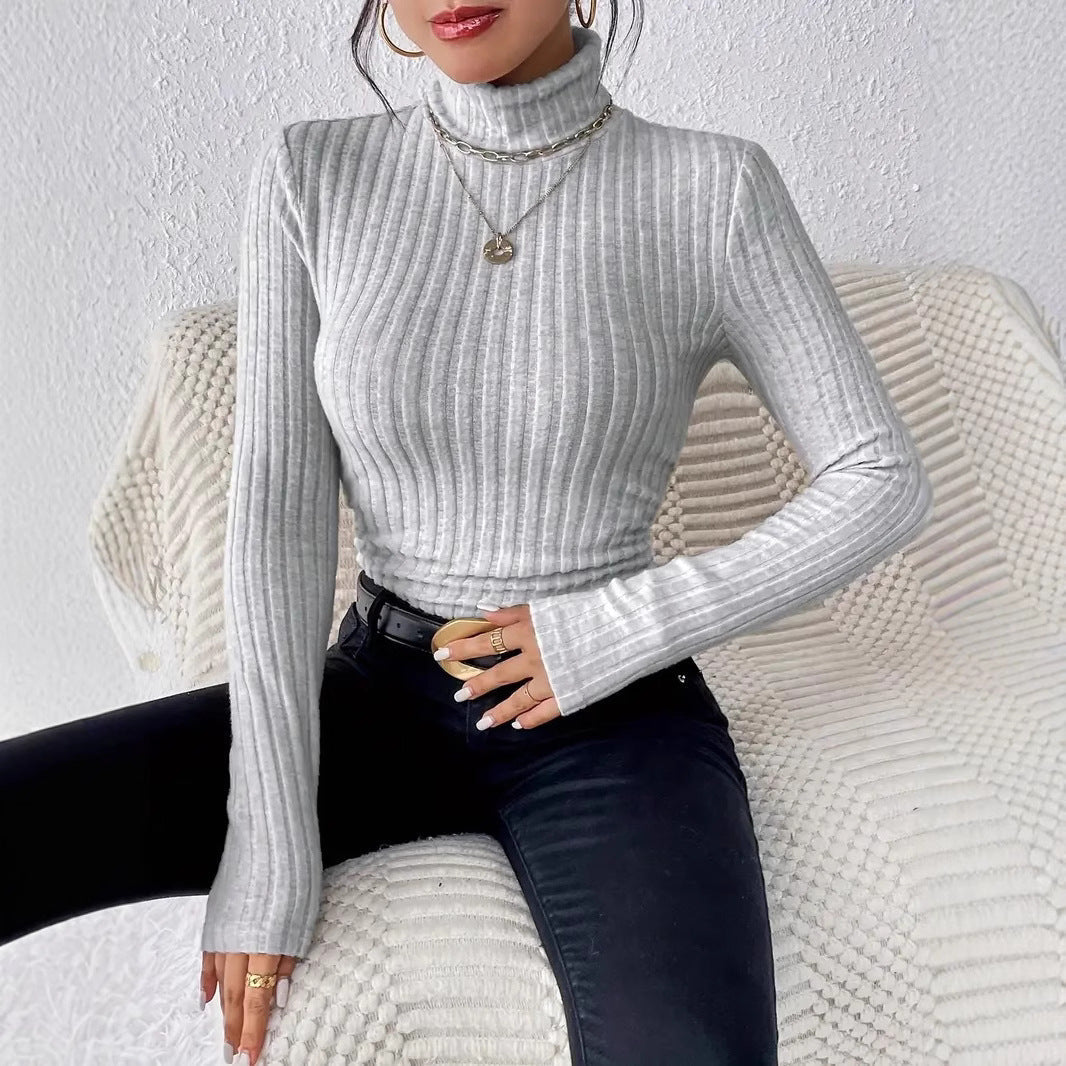 Donna - Maglia dolcevita a maniche lunghe - Design a costine sottili