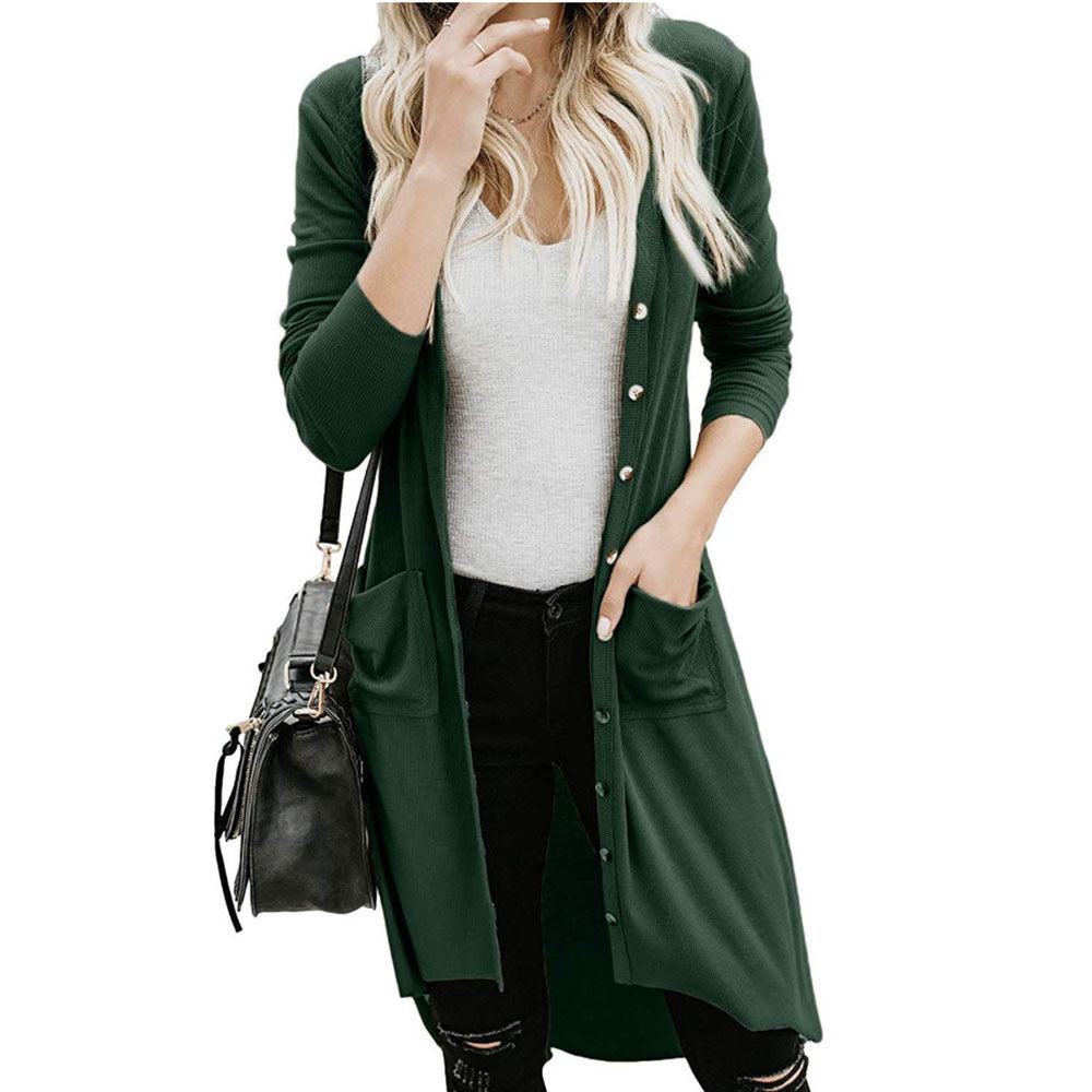 Donna - Cardigan lungo con bottoni e tasche