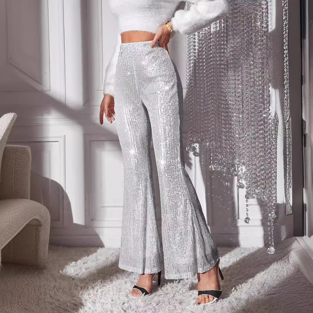 Donna - Pantaloni eleganti a vita alta con dettagli glitterati