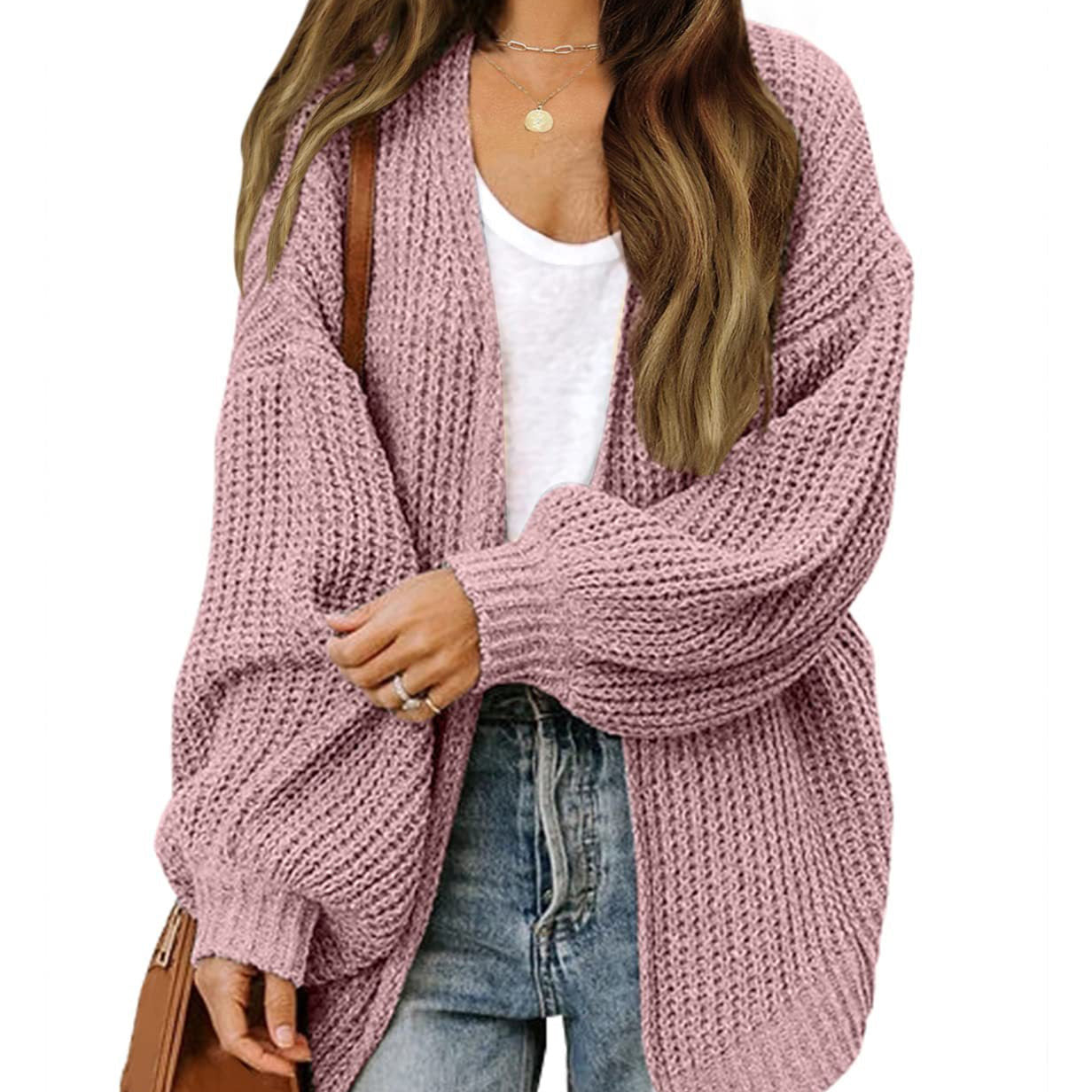 Donna - Cardigan in maglia grossa con spalle scese