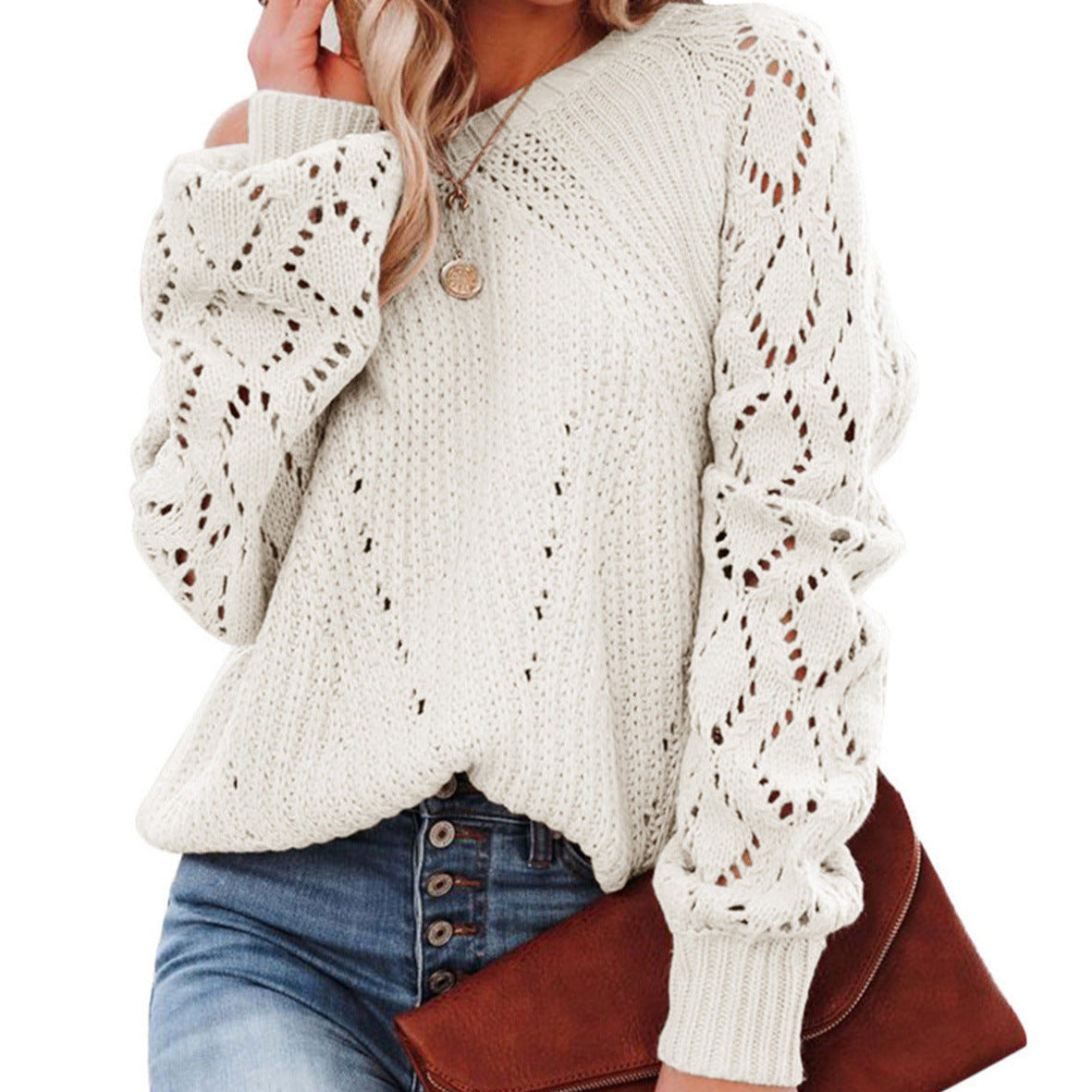 Donna - Maglia con motivo in pizzo - Maniche voluminose