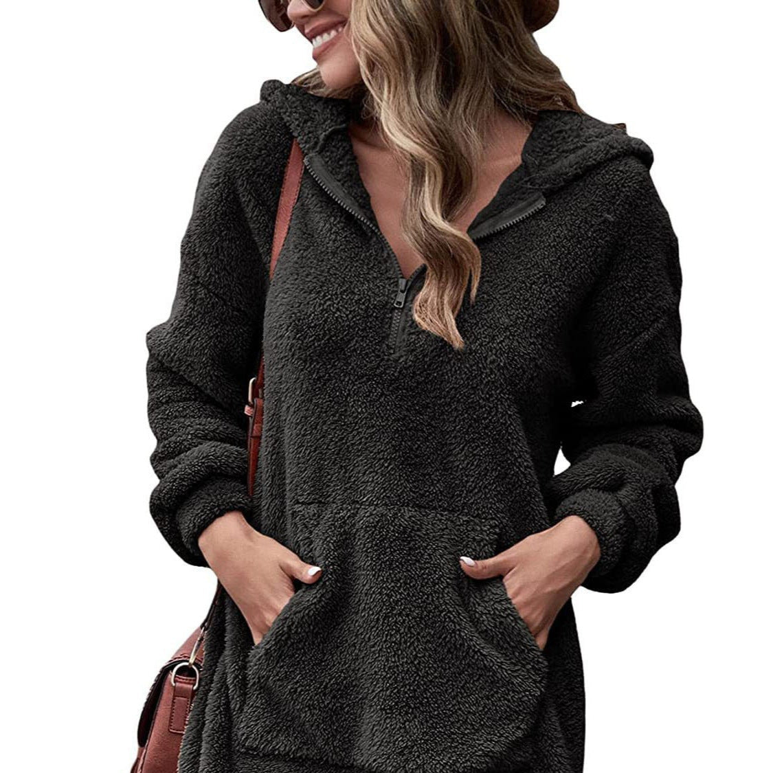 Donna - Vestito con cappuccio - Stile mezza zip