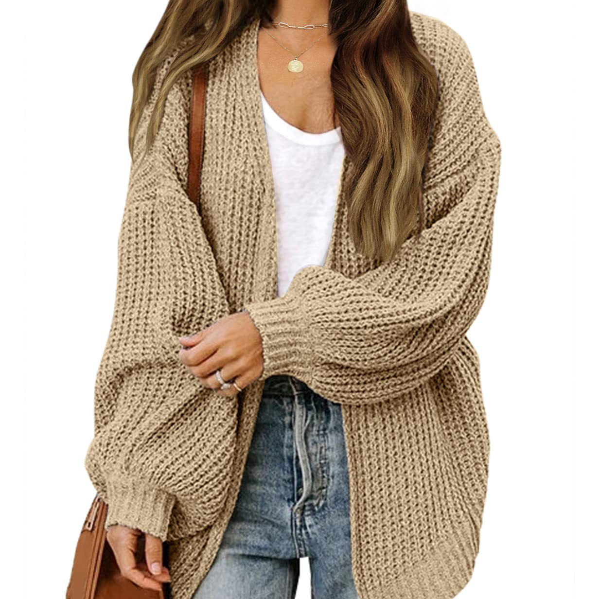 Donna - Cardigan in maglia grossa con spalle scese