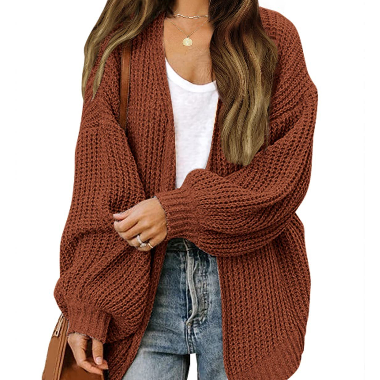 Donna - Cardigan in maglia grossa con spalle scese