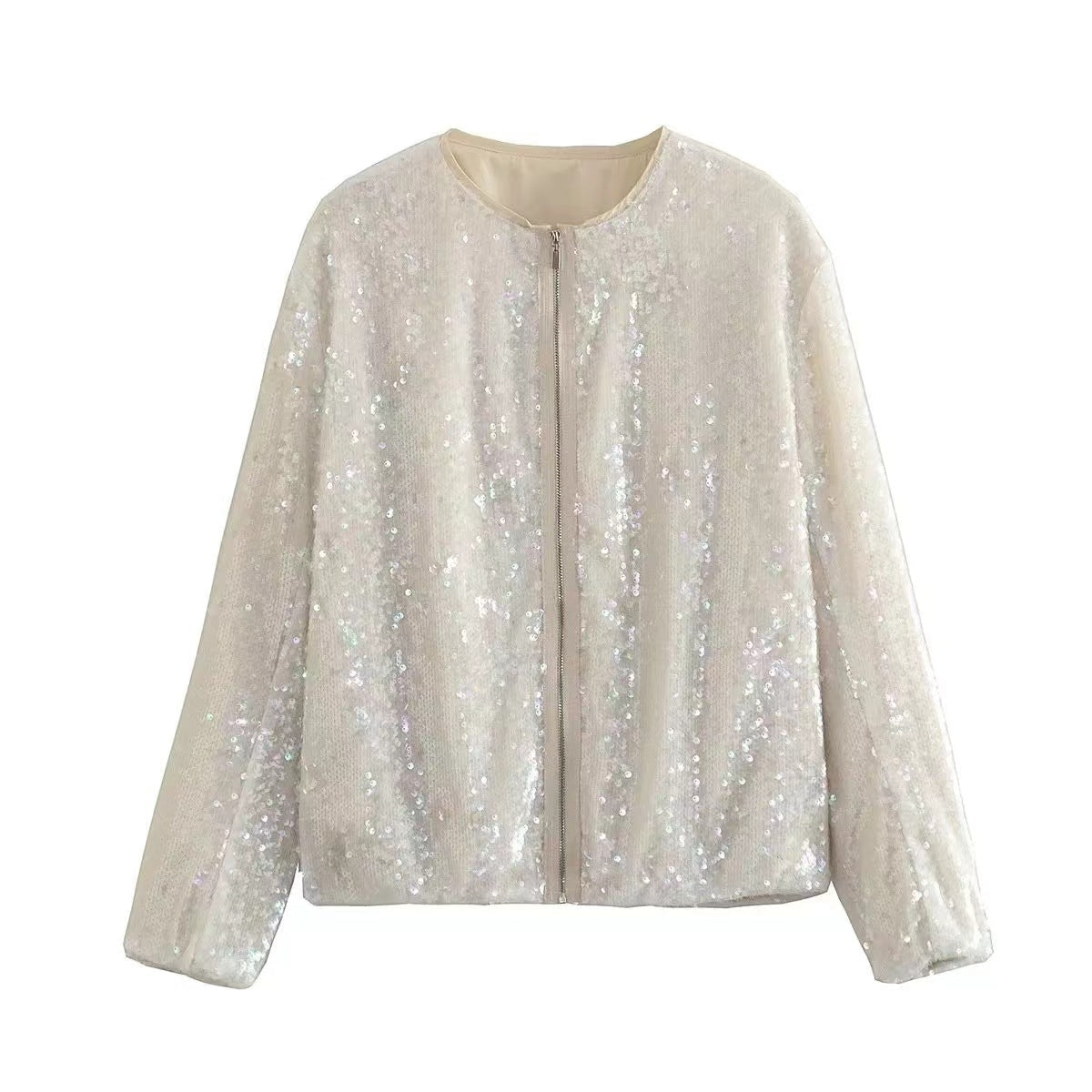 Donna - Giacca in paillettes con colletto in piedi - Zip frontale