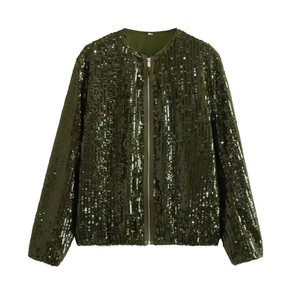 Donna - Giacca in paillettes con colletto in piedi - Zip frontale