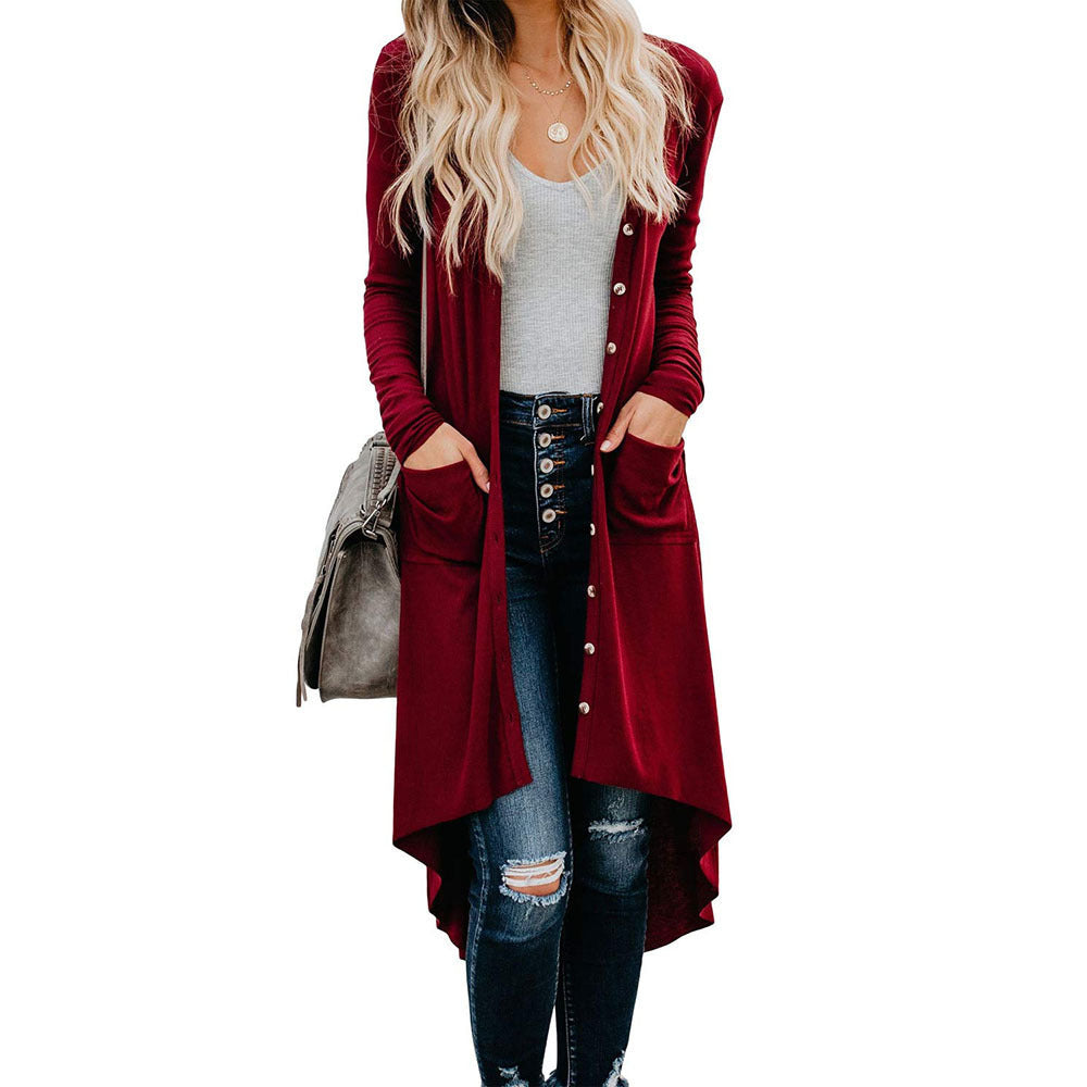 Donna - Cardigan lungo con bottoni e tasche