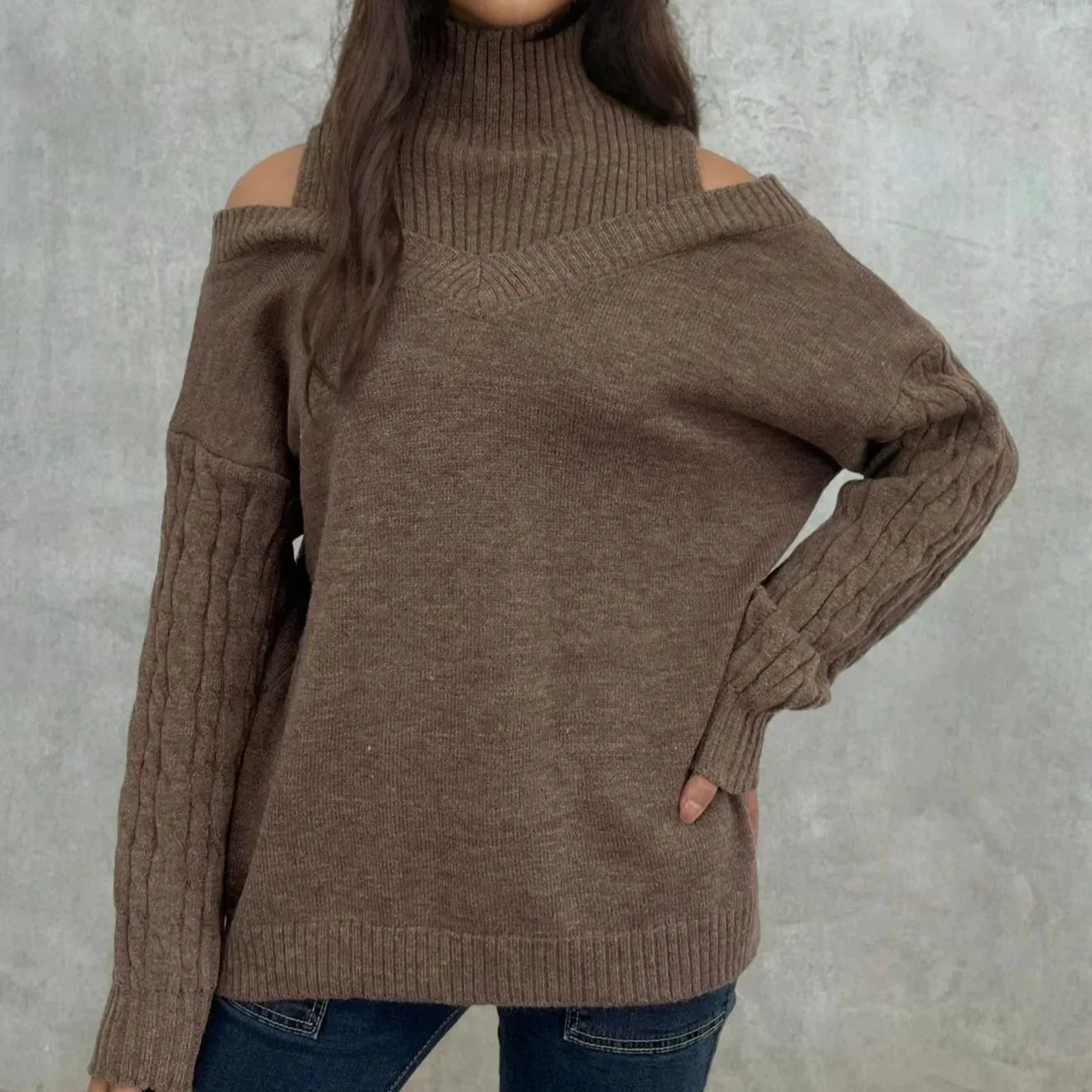 Donna - Maglione spalle scoperte in maglia a cavi - vestibilità rilassata