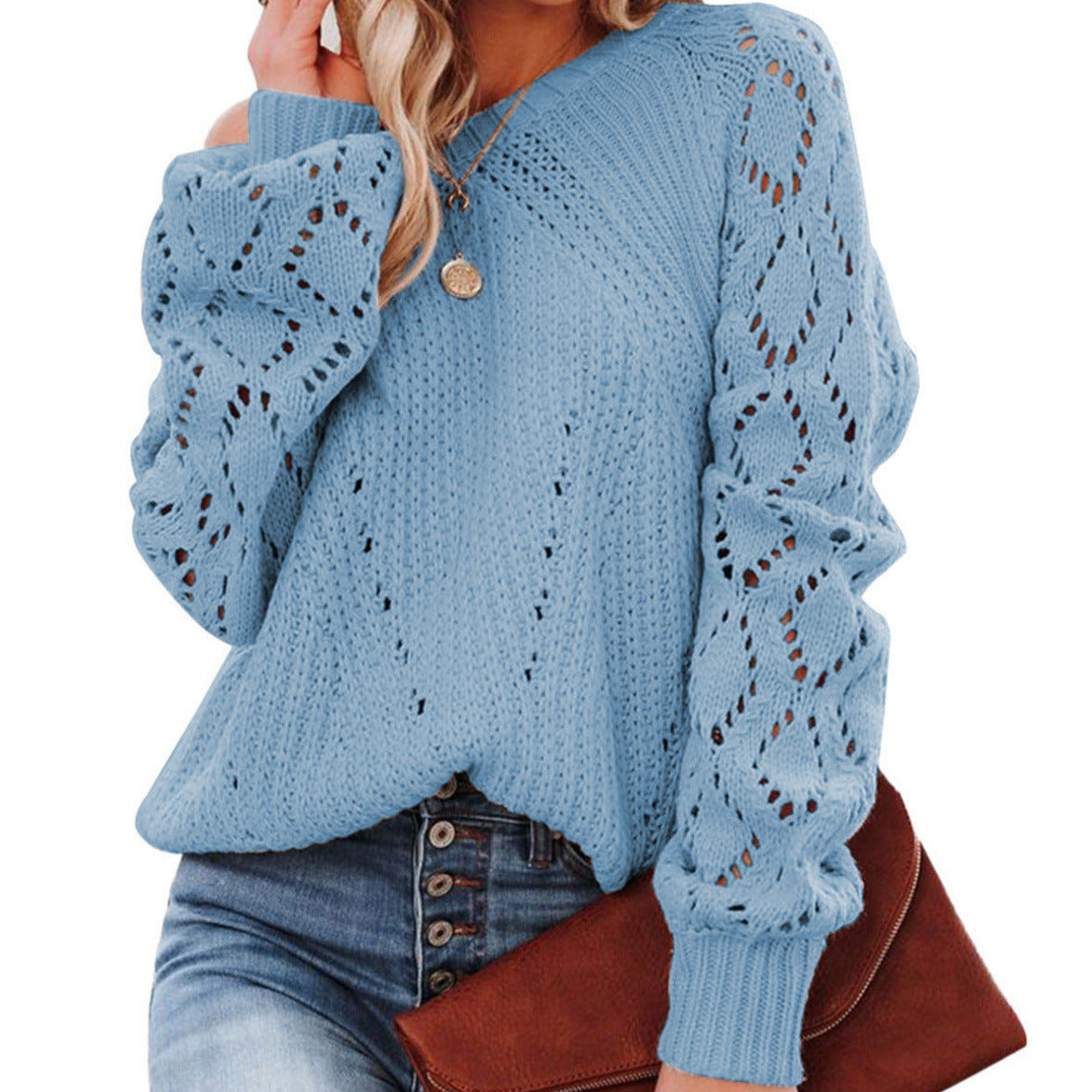 Donna - Maglia con motivo in pizzo - Maniche voluminose