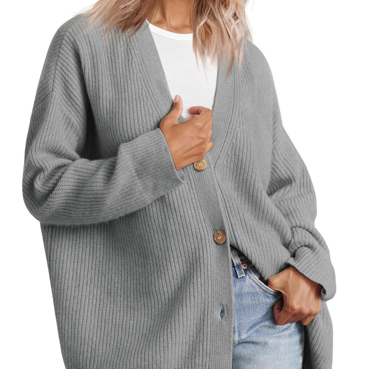 Donna - Cardigan in maglia a righe con bottoni - Vestibilità rilassata