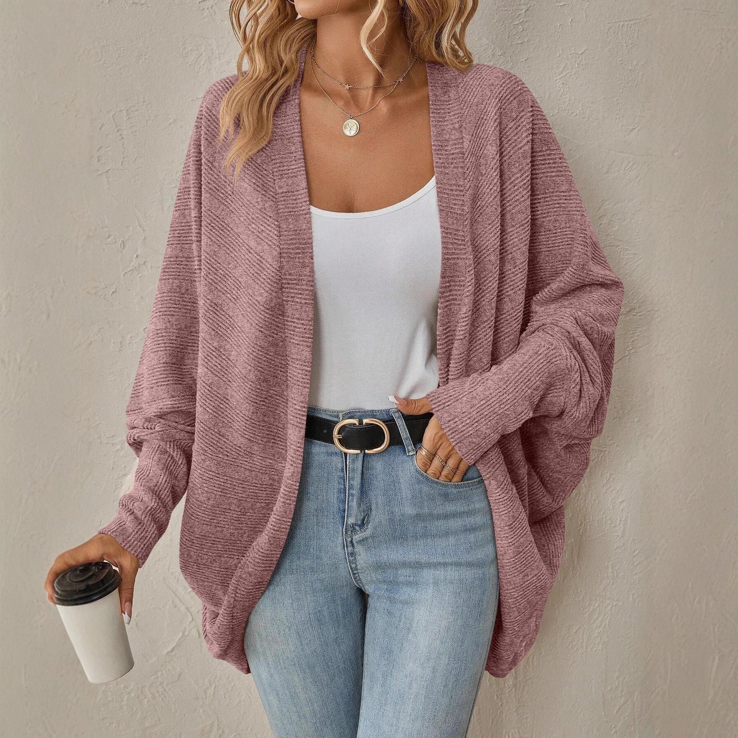 Donna - Cardigan fuori misura in maglia - Struttura morbida
