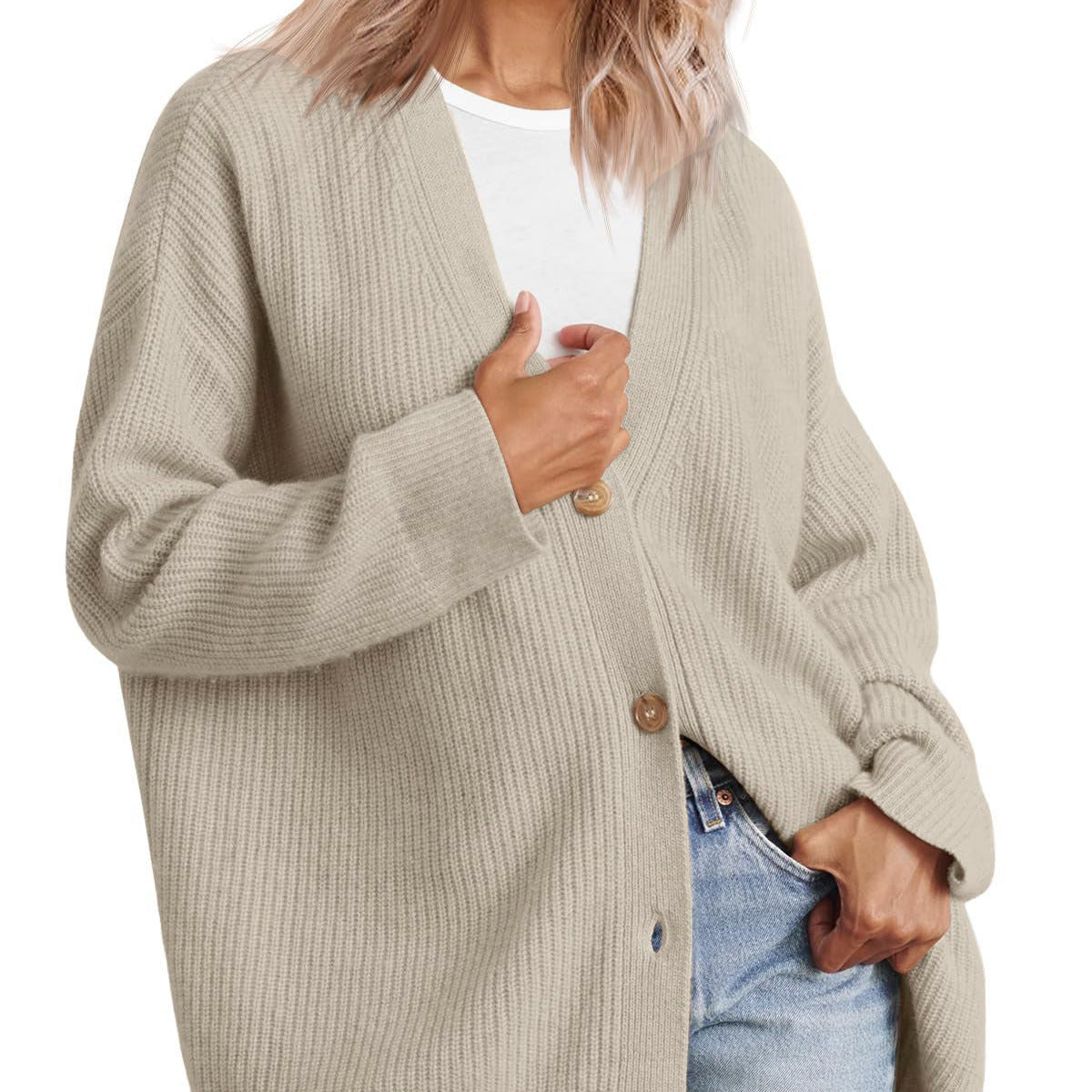 Donna - Cardigan in maglia a righe con bottoni - Vestibilità rilassata